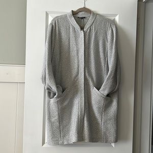 Eileen Fisher mandarin collar snap front jacket blazer size XL 1X 2X grey white